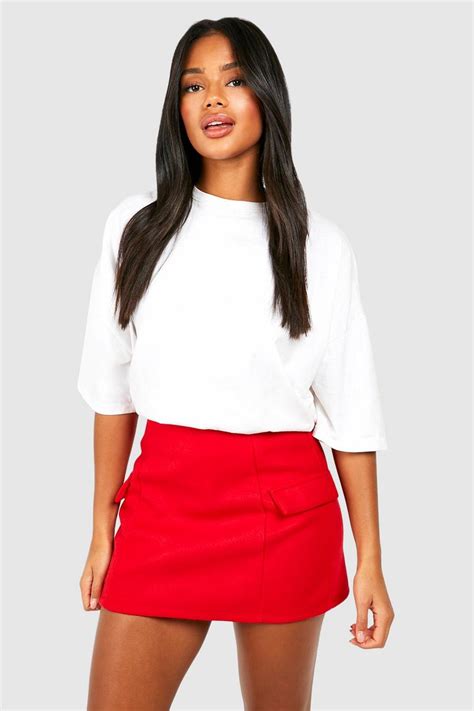 Cherry Red Wool Look Mini Skirt Boohoo Uk