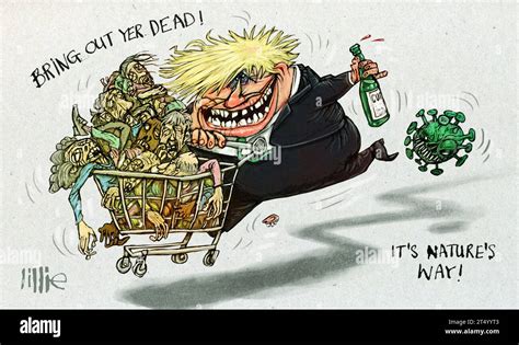 Satirical Cartoon Illustrating Boris Johnson With Supermarket Trolly