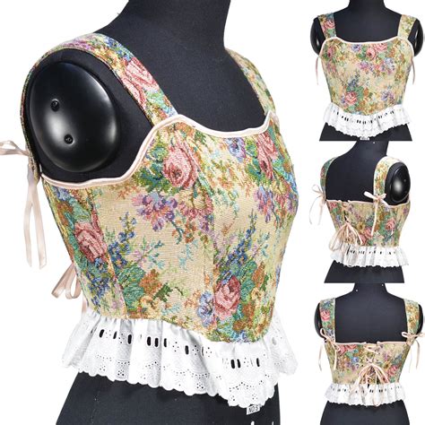 Xysaqa Women S Vintage Floral Lace Up Corsets Top Women Fishbone