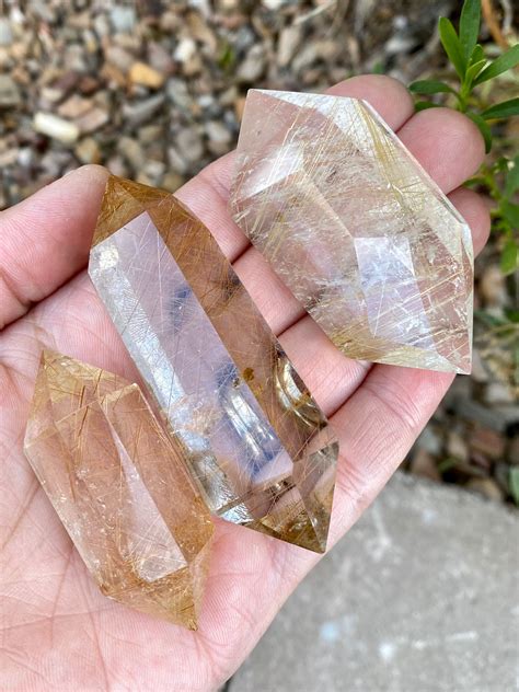 Golden Rutilated Quartz Double Terminated Polished Point Quartz