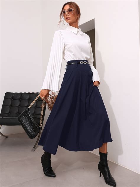 Shein Modely High Waist Belted Flare Skirt Shein Usa