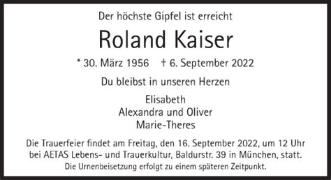 Traueranzeigen Von Roland Kaiser Sz Gedenken De