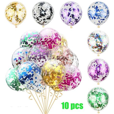 10 Pzs Globos De Látex Transparentes De 12 Pulgadas Con Lentejuelas