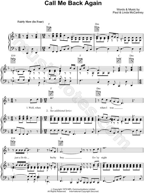 Paul Mccartney Call Me Back Again Sheet Music In F Major Download