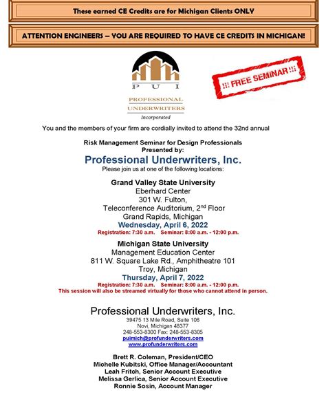 Risk Management Seminar Registration Now Professional Underwriters