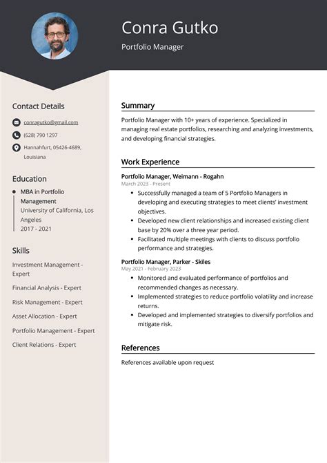 Portfolio Manager CV Examples Template 20 Tips