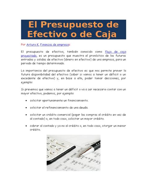 Pdf El Presupuesto De Efectivo O De Caja Dokumentips