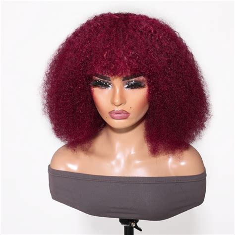 Beautyforever Burgundy Glueless Afro Kinky Curly Bob Wig With Bangs And