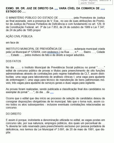 Modelo de Termo de Ação Civil Pública o Fito de Transporte Coletivo