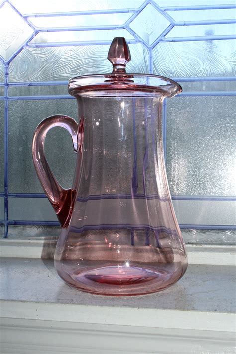 Pink Depression Glass Lemonade Pitcher With Lid Vintage 1930s