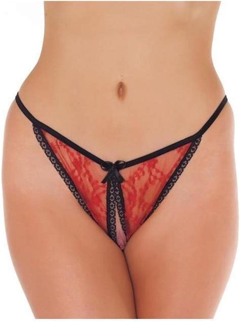 Amorable By Rimba Sexy Tanga Slipje Met Open Kruis Rood Zwart Bol