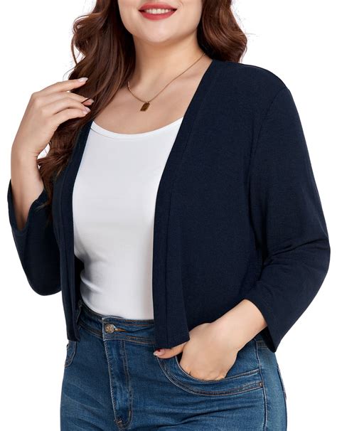 DreamFish Women S Plus Size 3 4 Sleeve Cropped Cardigans Open Front