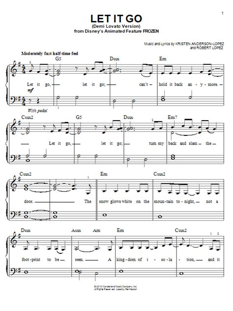 Let It Go From Frozen Demi Lovato Version Sheet Music Demi Lovato