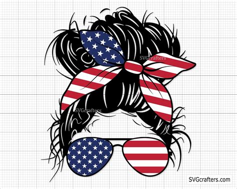 4th Of July Messy Bun Hair Svg American Patriotic Mom Bun Etsy