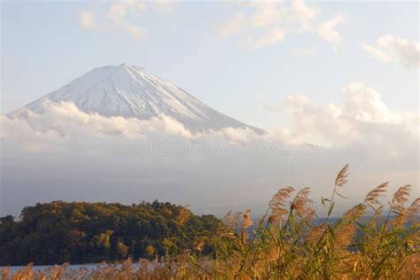 Mount Fuji at Covered with Snow on the Top, a Lake in the Foreground ...