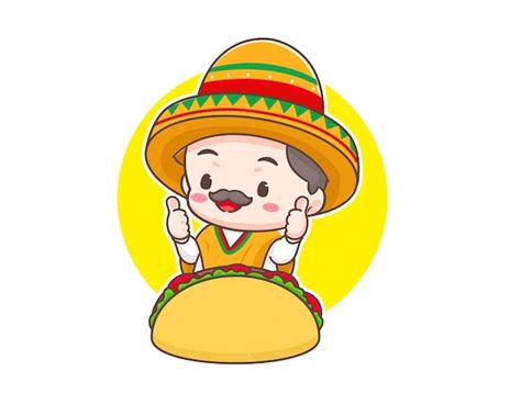 Chef Mexicano Con Tacos De Comida Logo Mascota Personaje De Dibujos