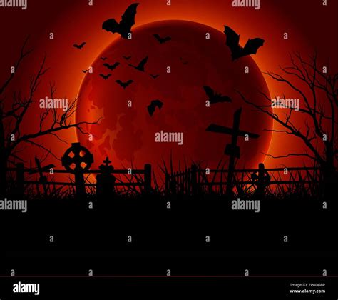 Blood Moon Cemetery Halloween background Stock Vector Image & Art - Alamy