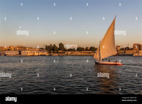 Evening View Of Felucca Sail Boat At The River Nile In Luxor Egypt