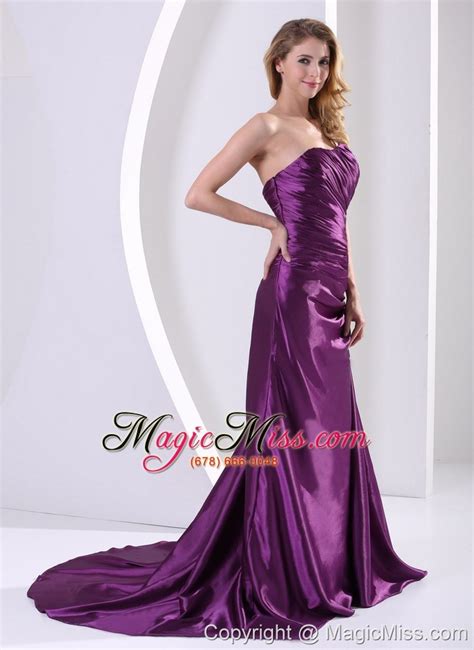 Eggplant Purple One Shoulder Mother Of The Bride Dress With Ruch And