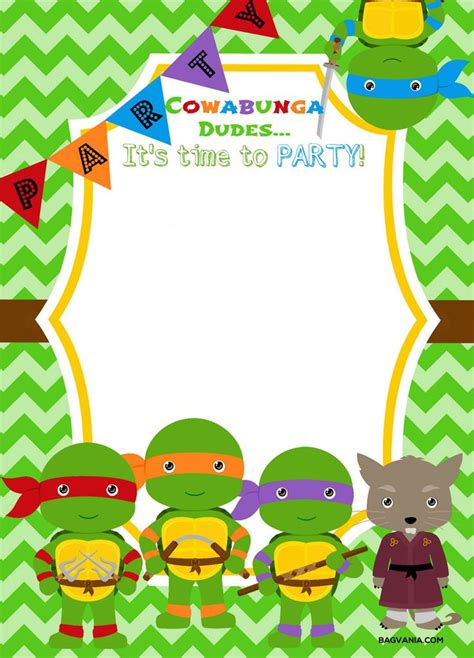 Ninja Turtle Pizza Party Invitations