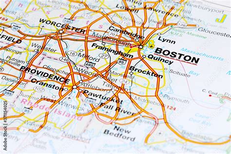 Boston city road map area. Closeup macro view Stock Photo | Adobe Stock