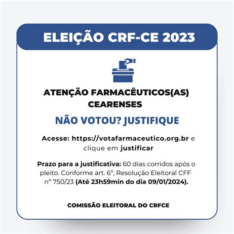 Atenção Farmacêuticos as Cearenses Se você não votou nas Eleições CRF