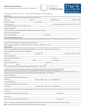 Fillable Online Pace University Application Form 2014 Global Pathways