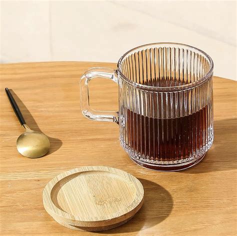 Lysenn Clear Glass Coffee Mug with Lid - Premium Classical Vertical ...