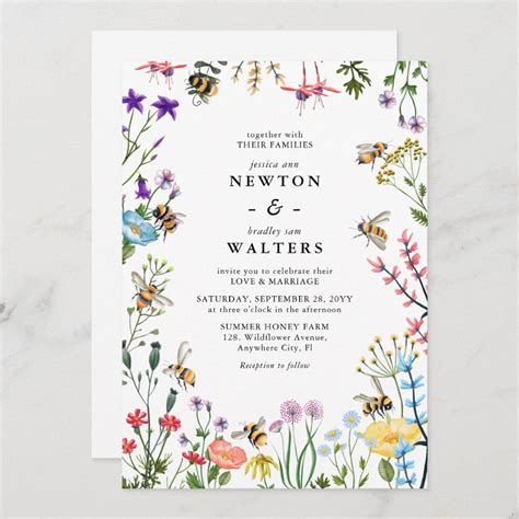 Whimsical Wildflower Garden Summer Boho Wedding Invitation Zazzle