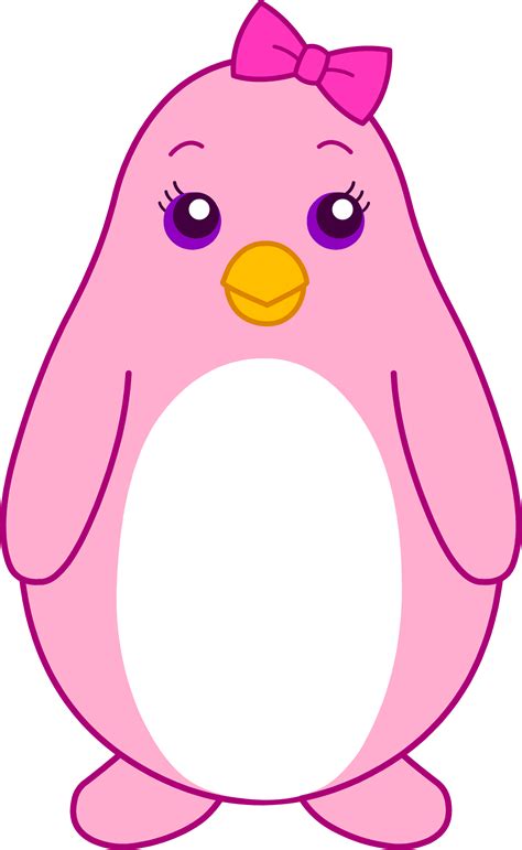 Pink Girly Penguin With Bow - Free Clip Art