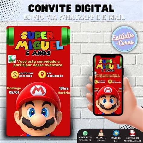 Convite Digital Anivers Rio Interativo Super Mario Elo