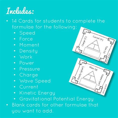 Physics Formula Cards Teaching Resources