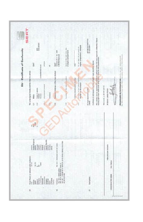 Certificat de conformité européen SEAT COC SEAT