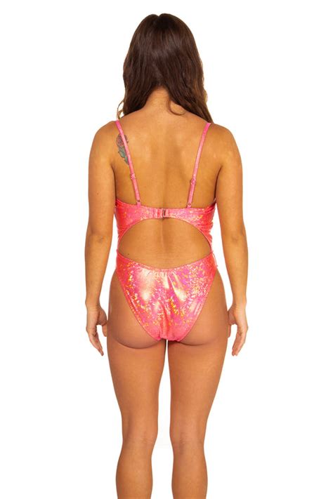 Dippin Daisys Pink Holographic One Piece Swimsuit