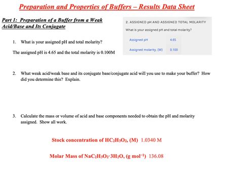 Solved Preparation And Properties Of Buffers Results Data Chegg