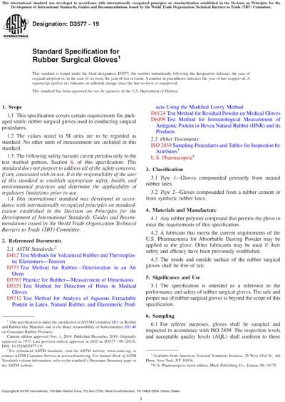 Astm D3577 19 Standard Specification For Rubber Surgical Gloves