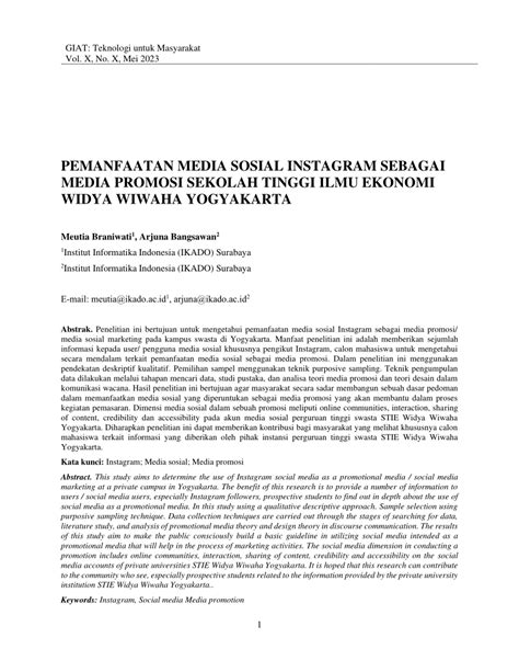 PDF PEMANFAATAN MEDIA SOSIAL INSTAGRAM SEBAGAI MEDIA PROMOSI SEKOLAH