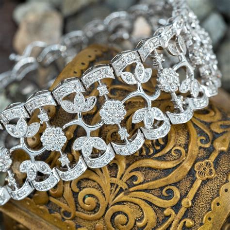 Floral Filigree Diamond Bracelet 14k White Gold