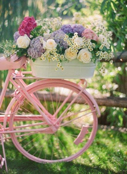 Pink Bicycle With Basket Full Of Flowers Gardening Arrangements