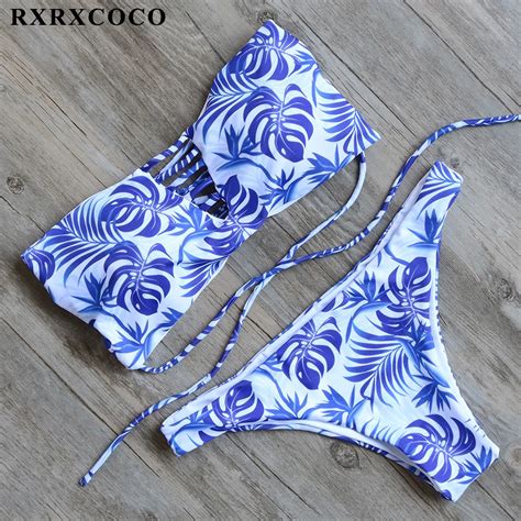 Rxrxcoco Hot Sexy Bikini Set Print Swimwear Women Beach Bathing Suit Push Up Bandage Bikini