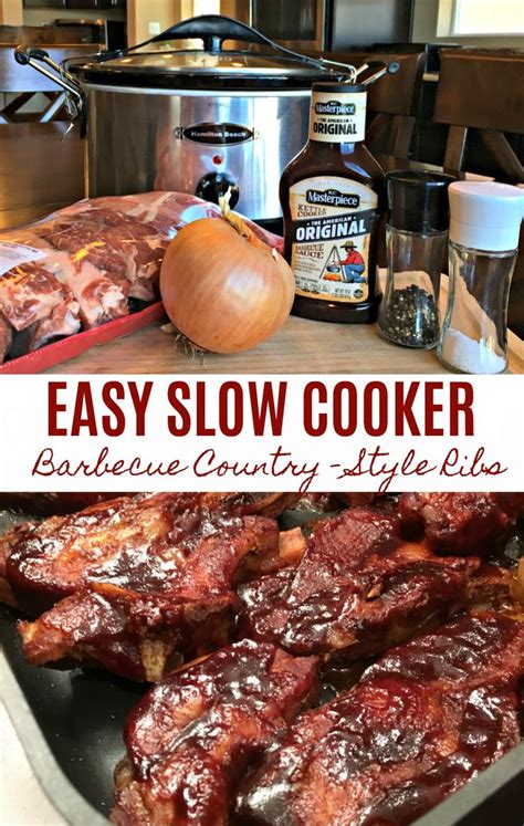 The Ingredients For Slow Cooker Barbecue Country Style Ribs Are Shown In This Collage