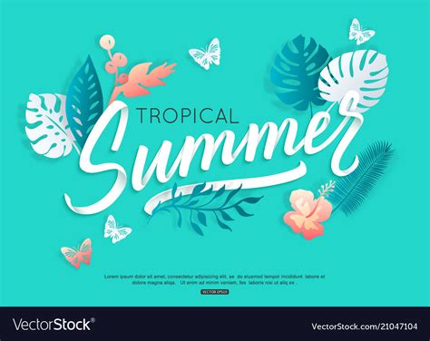 Summer Typography Design With Tropical Floral Vector Image