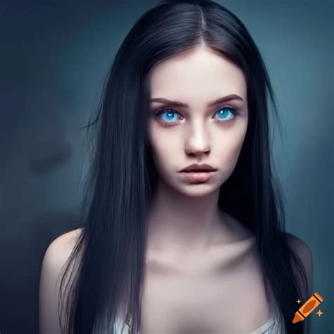 Portrait Of A Beautiful Woman With Blue Eyes And Black Hair On Craiyon