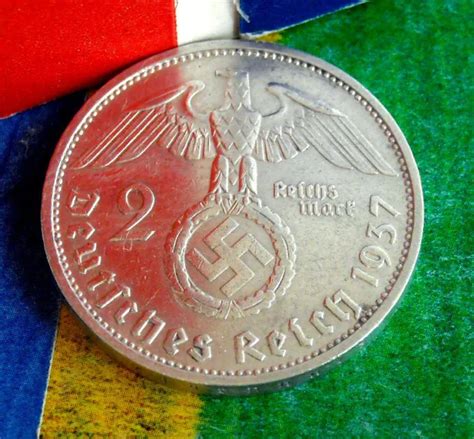 X Rare F Nazi Germany Swastika Silver Reichsmark Coin Real Rd