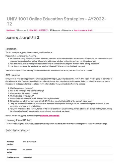 Univ Ay T Learning Journal Unit Univ Online