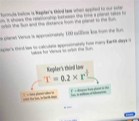 Solved Formula Below Is Kepler S Third Law When Applied To Our Solar