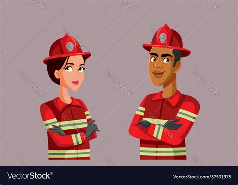 Fireman And Firewoman Standing Together Royalty Free Vector