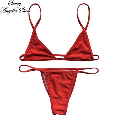 Saucy Angelia Women Swimwear Red Sexy Bikinis Stretchy Bandage Swimsuit