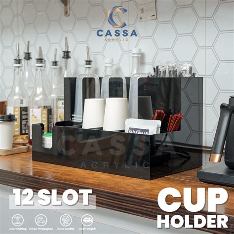 Jual Rak Paper Cup Coffee Holder Organizer Akrilik 12 Slot Multifungsi