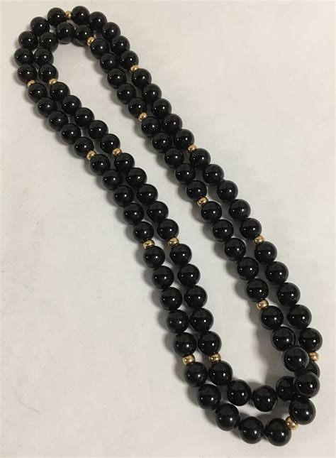 K Gold And Black Onyx Beaded Necklace